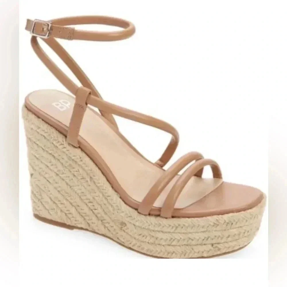 BP‎ Cohan Espadrille Platform Rope Wedge Strappy Tan Sexy Sandal Women's 9.5 New